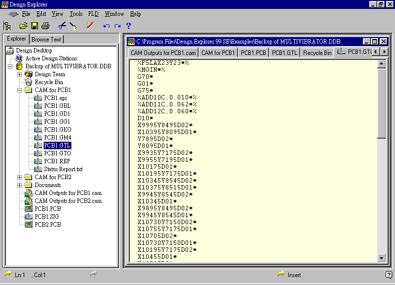 要檢查各Gerber輸出文件，則在瀏覽器中打開CAM Output for PCB1，即可看到一系列Gerber輸出文件。